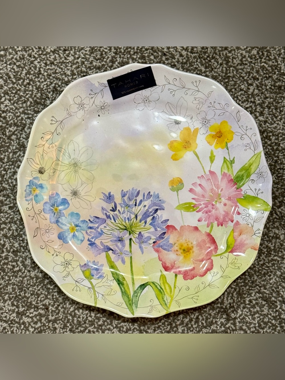 Tahari Homes 100% Melamine Round Floral Serving Tray Entertaining Housewares